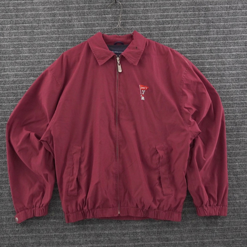Devon & Jones Windbreaker Jacket Mens Large Burgundy Red Spec's Rabbit Logo